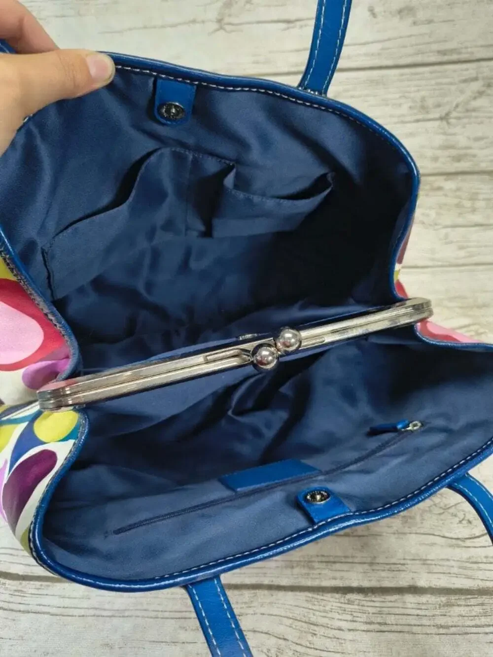 Coach Multicolor Signature Print Blue Leather Handbag